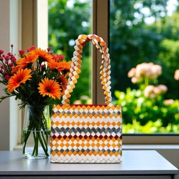 Handcrafted Upcycled Woven Gum Wrappers Shoulder Bag - Picture 1 of 4